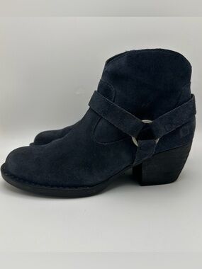 Born Syn Blue Suede Leather Harness Western Ankle Boots Sz 8M